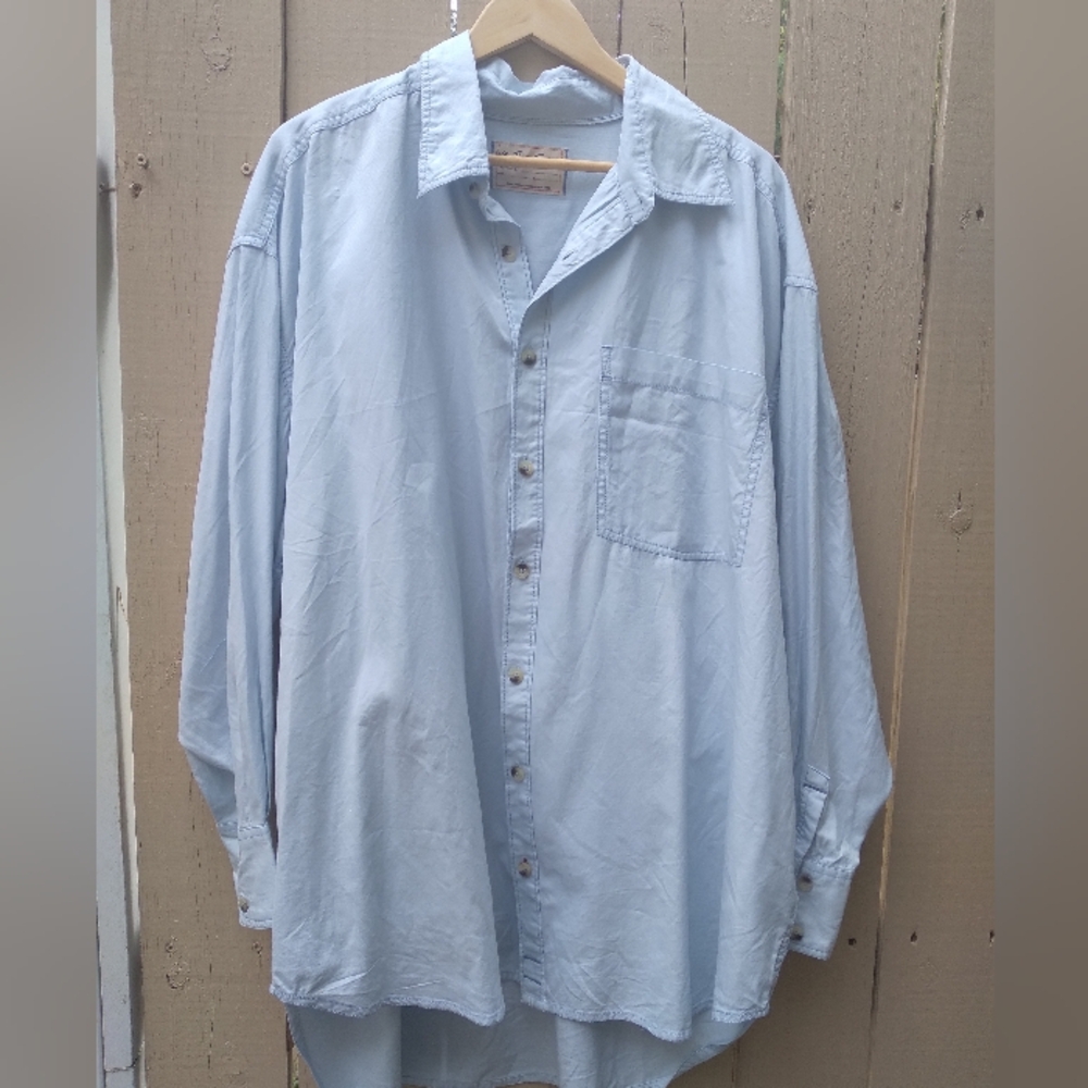 We The Free Light Blue Casual Button Down Shirt